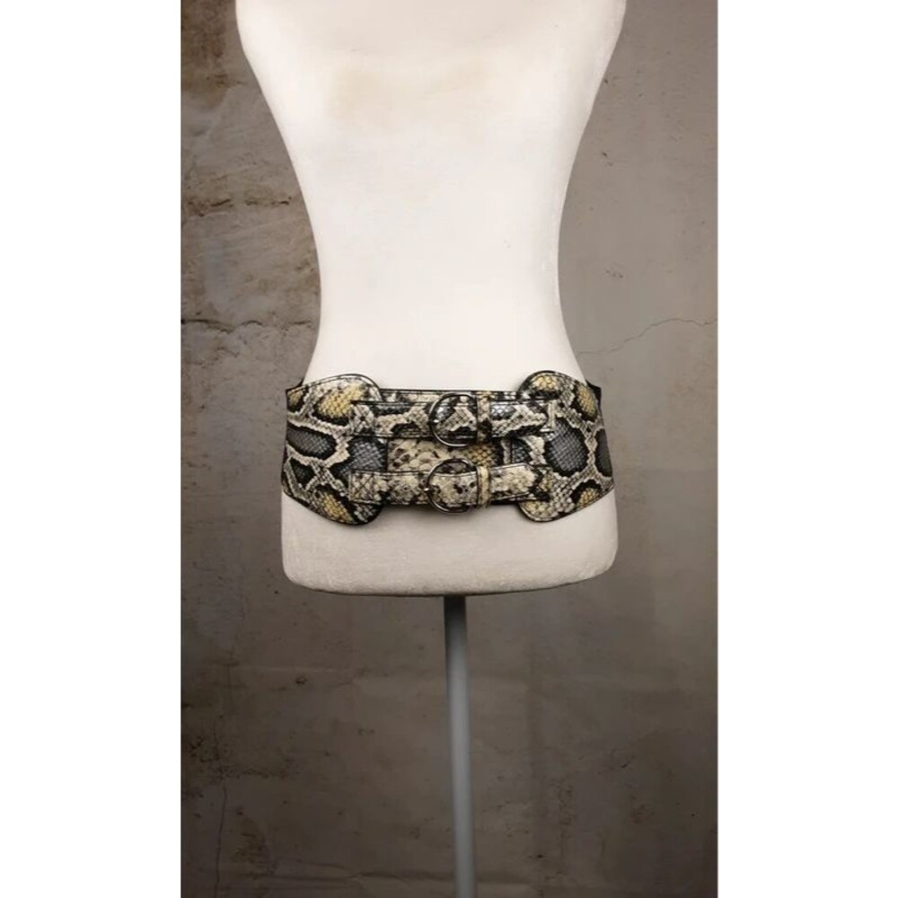 Snakeskin Print Wide Waist Belt β Double Buckle Statement Belt